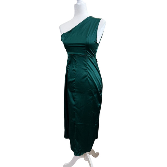 Lyaner Dresses & Skirts - NWOT LYANER Women's One Shoulder Satin Green Ruched Sleeveless Midi Dress Small